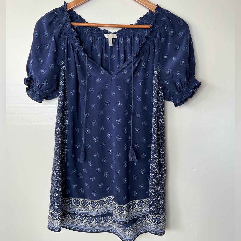 Joie Silk Boho Print Short Sleeve Blouse, S